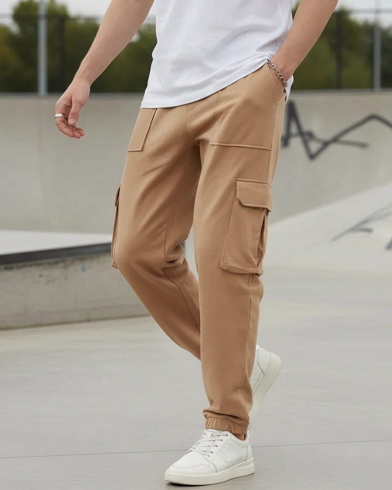 بيواكوف Men's Ginger Root Brown Oversized Cargo Warm Joggers